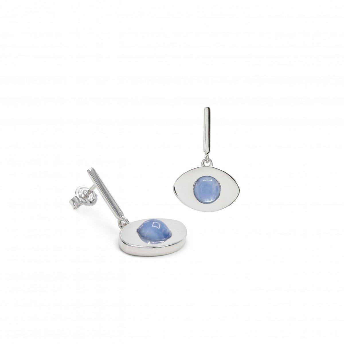 Pendientes de piedra natural diseño de ojo y aguamarina-LINEARGENT