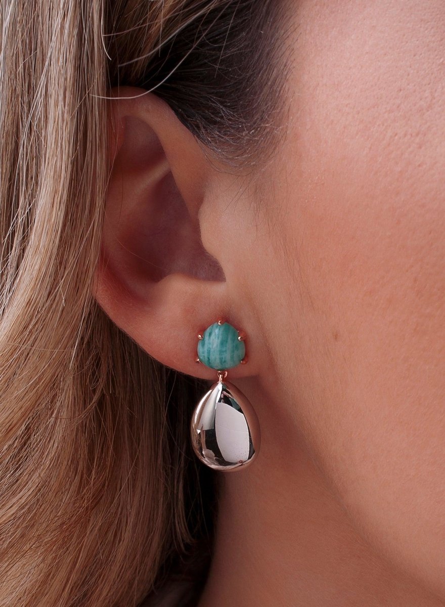 Pendientes de piedra natural diseño de plata lisa y aguamarina-LINEARGENT