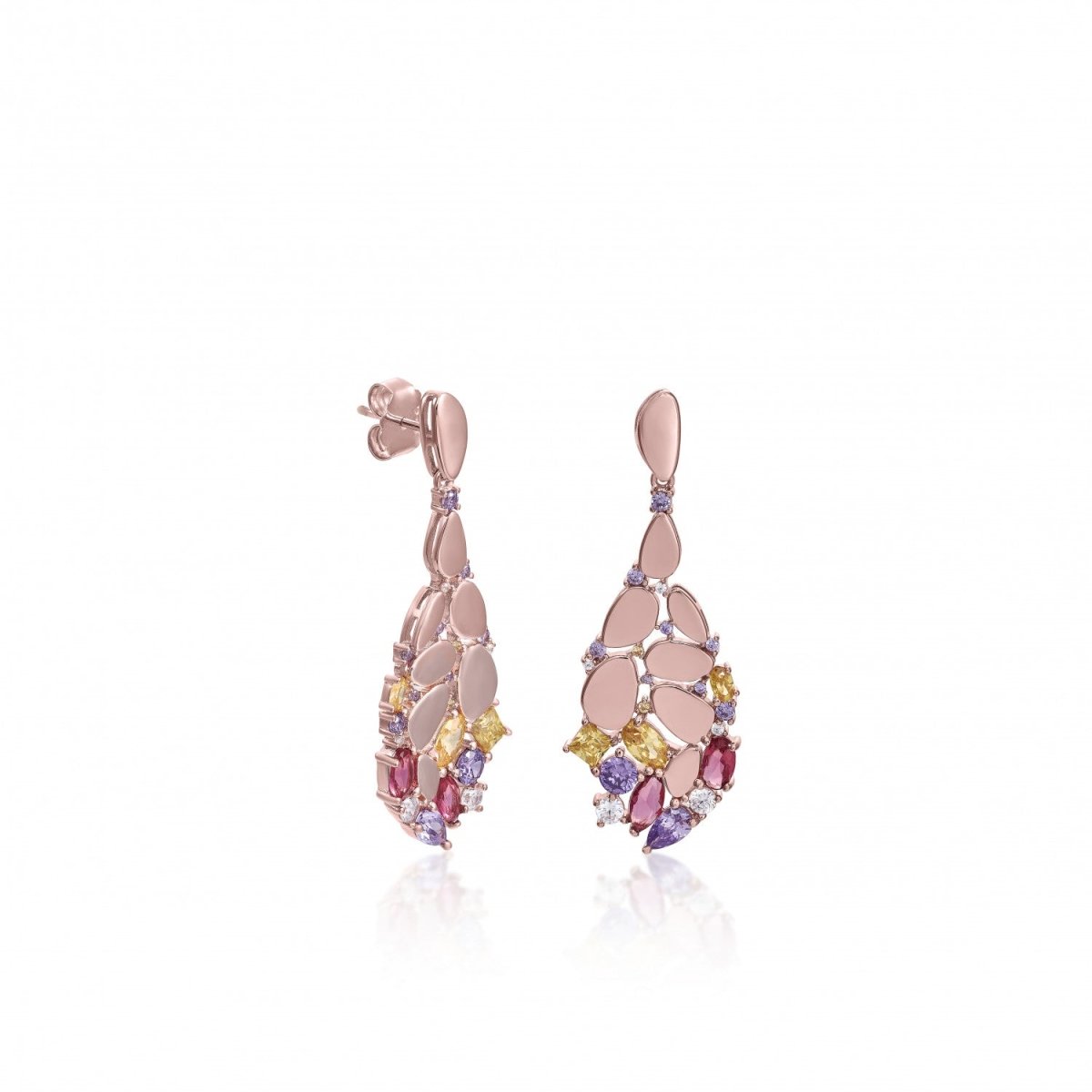 Pendientes de piedras de colores combinados con plata rosé-LINEARGENT