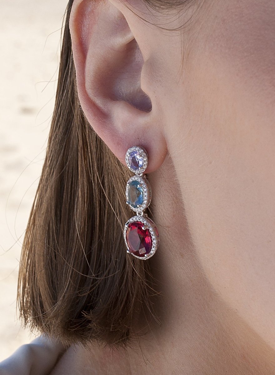 Pendientes de piedras de colores diseño circular y circonitas-LINEARGENT