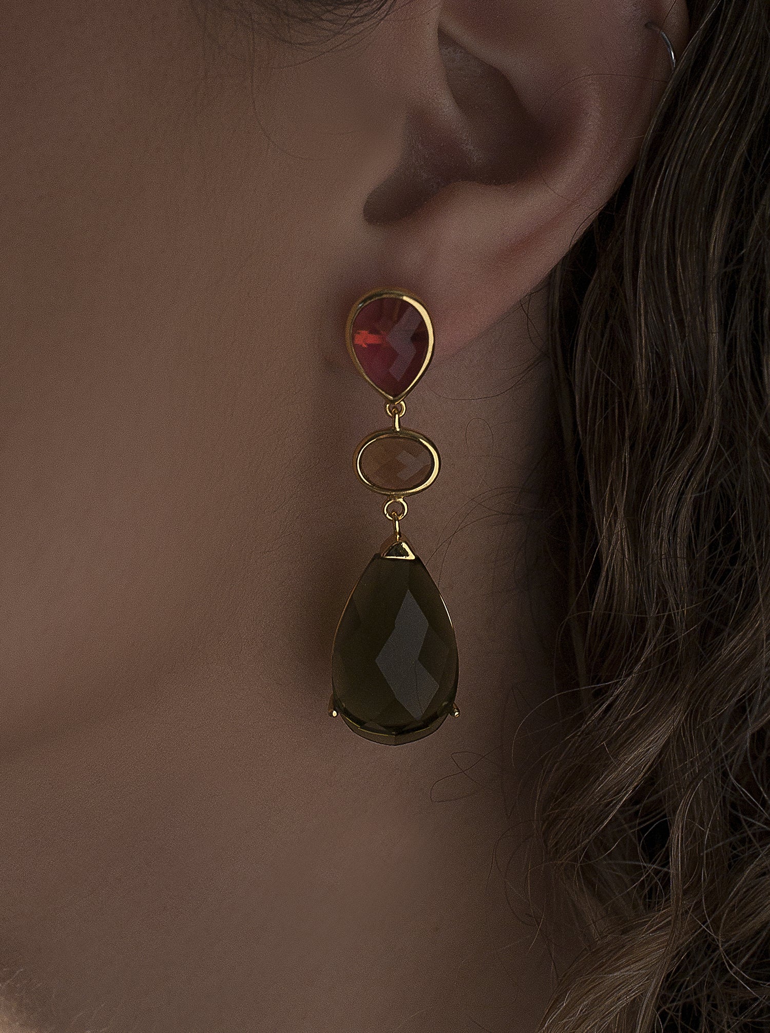 Pendientes de piedras de colores diseño lágrima tonos cálidos-LINEARGENT