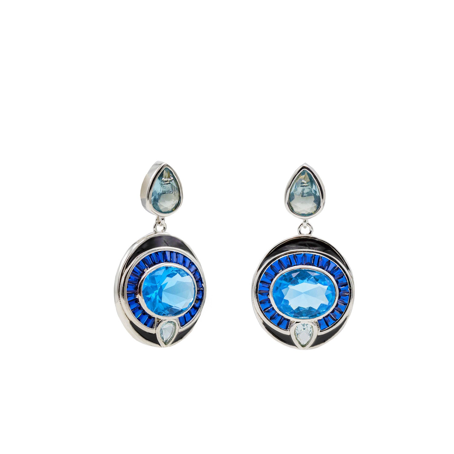 Pendientes de piedras de colores diseño ojo tonos azules-LINEARGENT