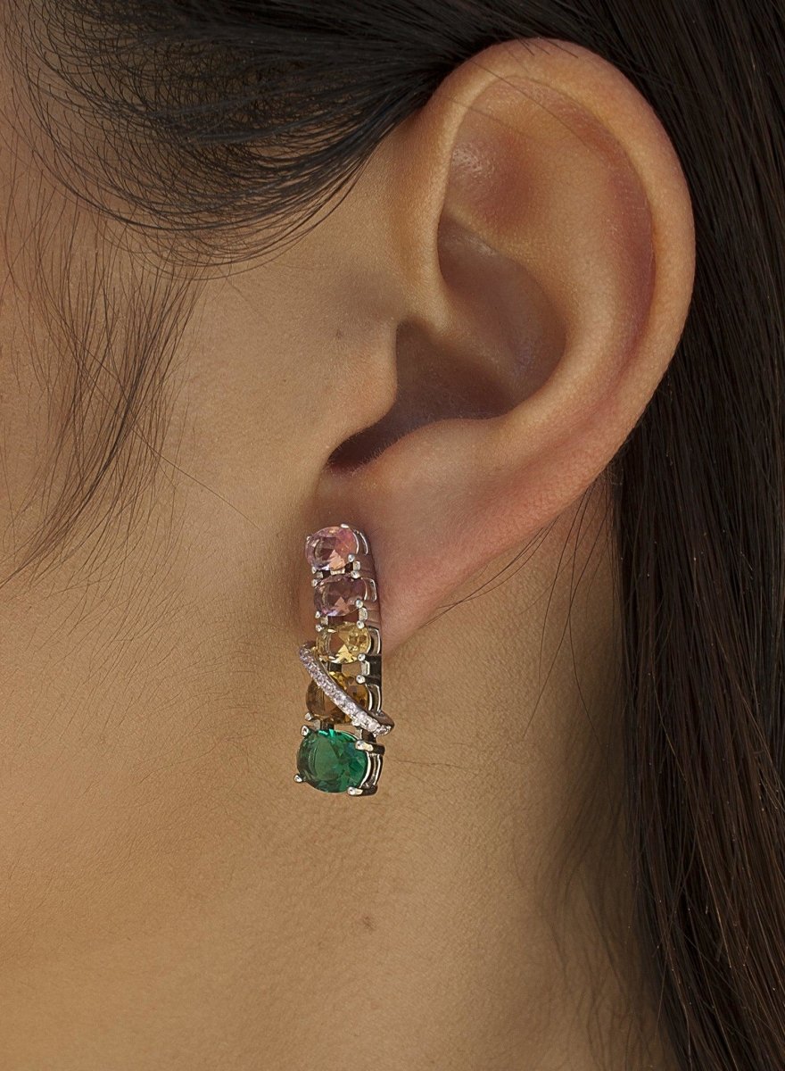 Pendientes de piedras de colores diseño vertical-LINEARGENT