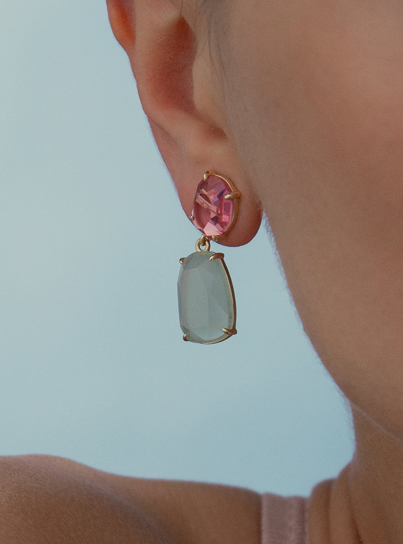 Pendientes de piedras de colores en tono verde lechoso-LINEARGENT