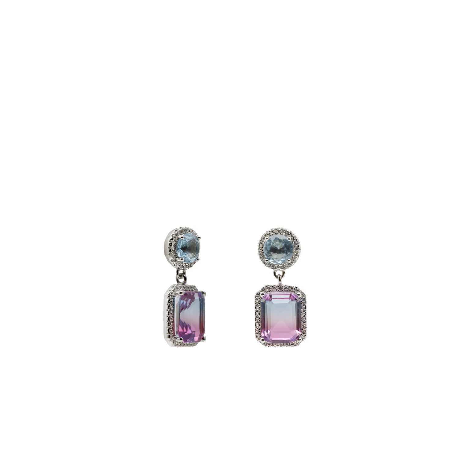 Pendientes de piedras de colores en tonos azul y rosa-LINEARGENT