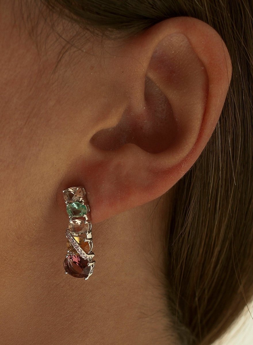 Pendientes de piedras de colores en tonos cálidos y circonitas-LINEARGENT