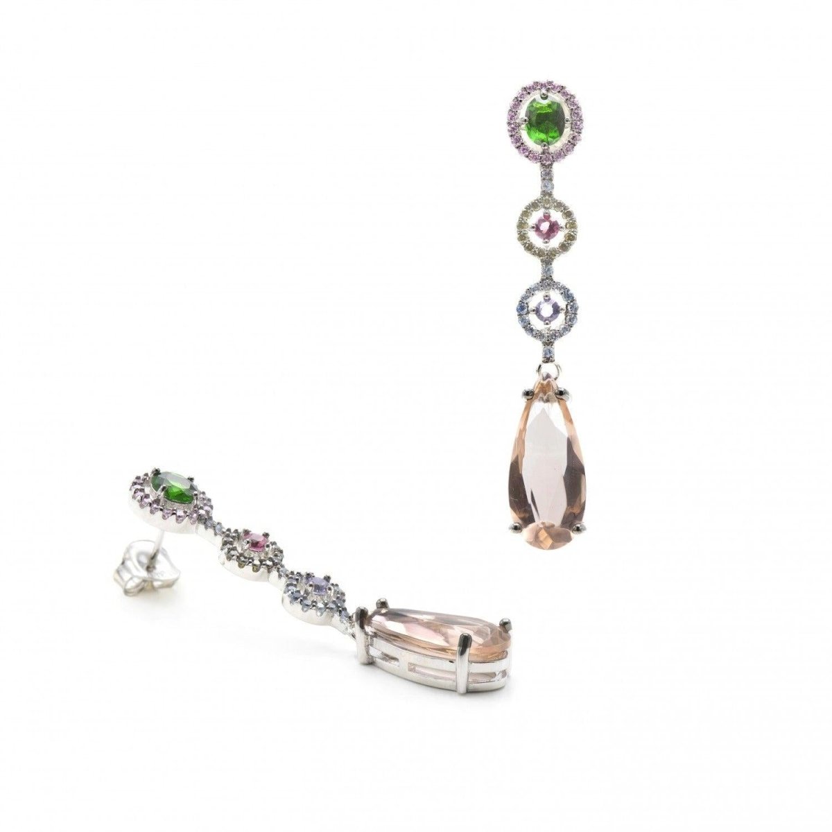 Pendientes de piedras de colores largos diseño circular y circonitas-LINEARGENT