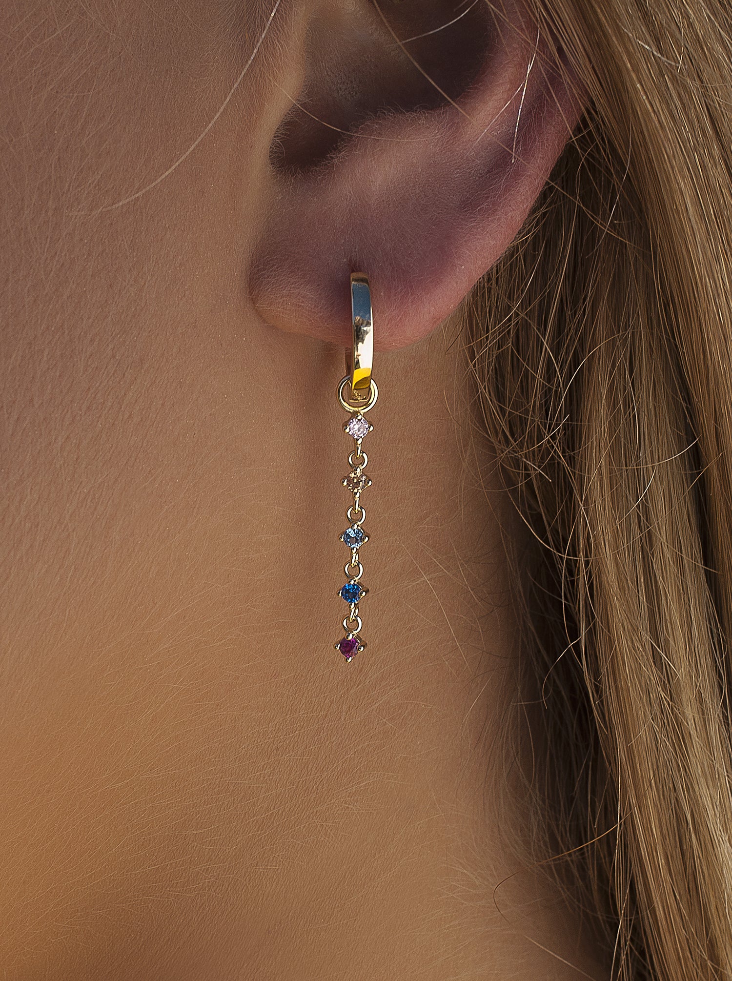 Pendientes de plata con colgantes estilo aro con gemas multicolor-LINEARGENT