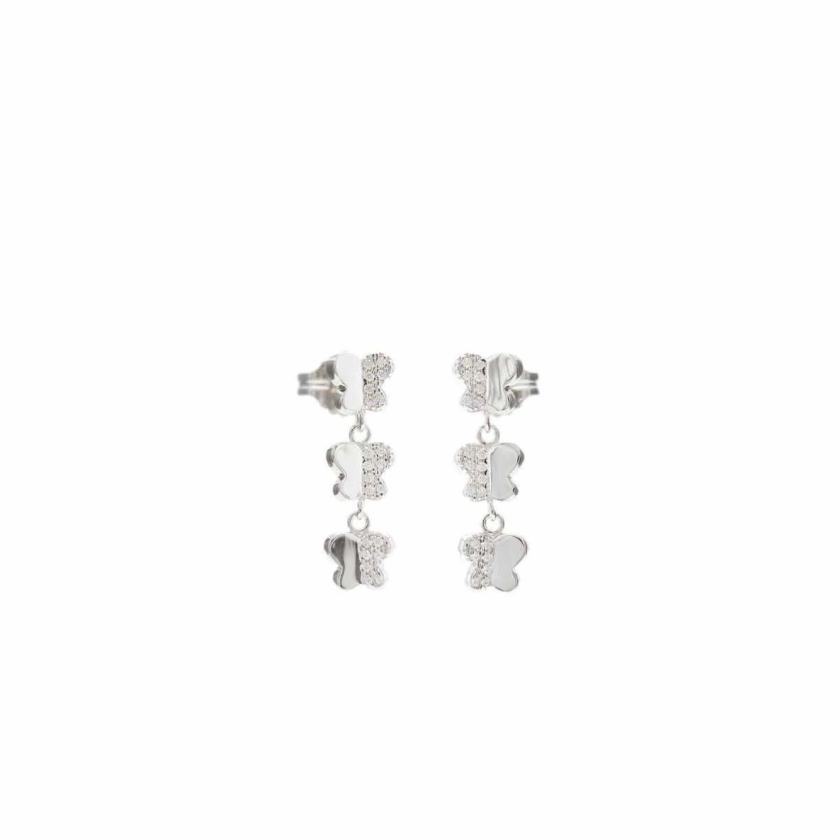 Pendientes largos brillantes novia de plata motivo de mariposas y circonitas-LINEARGENT