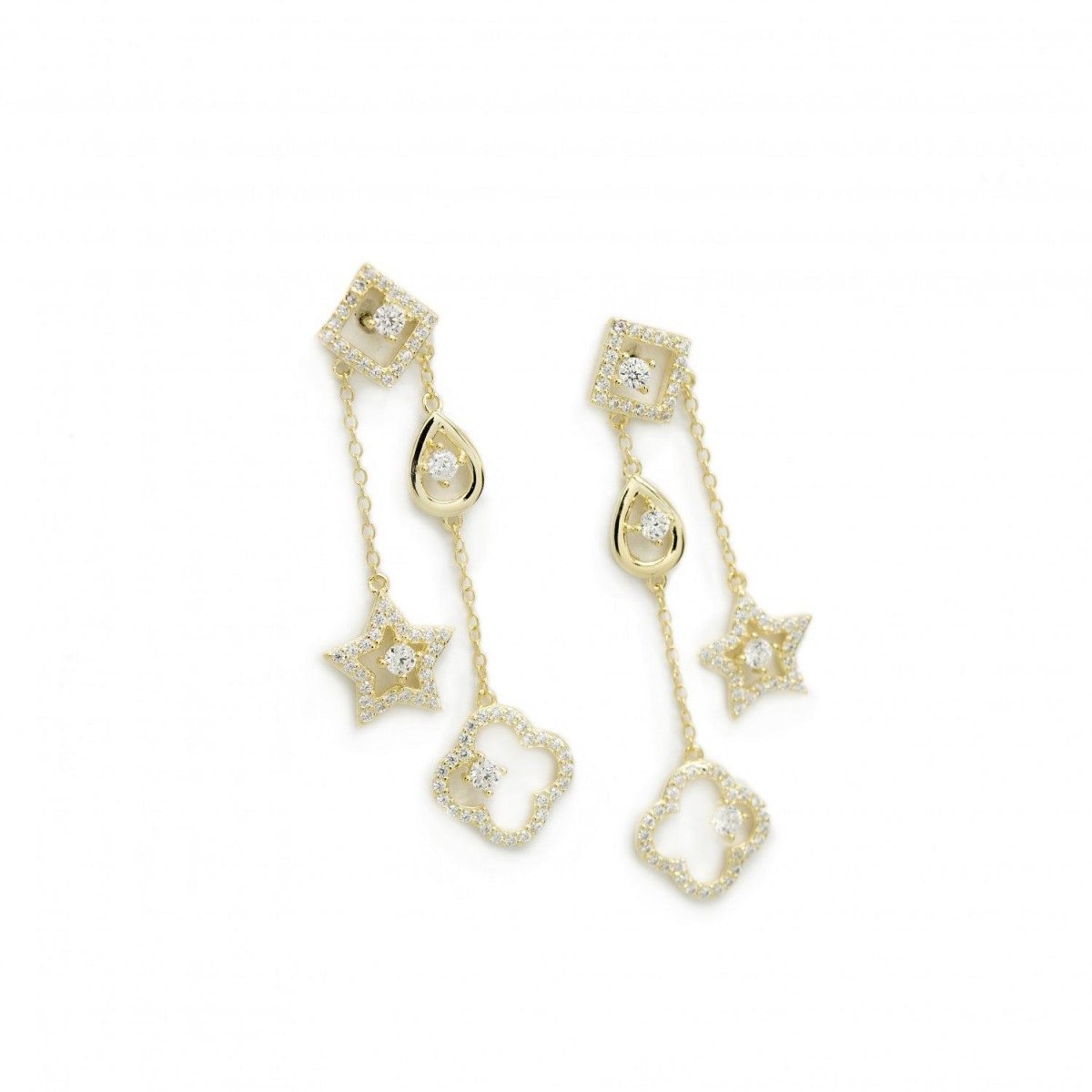Pendientes largos con colgantes motivo de estrella trébol y lágrima-LINEARGENT
