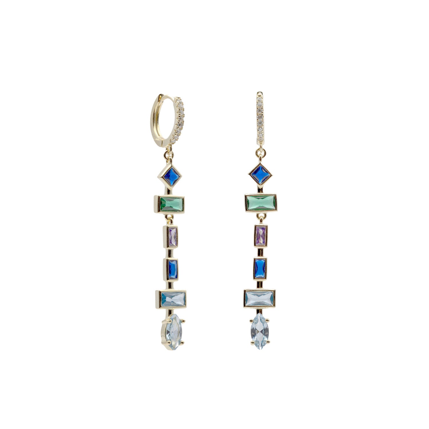 earrings long with stones of different shapes in cool LINEARGENT