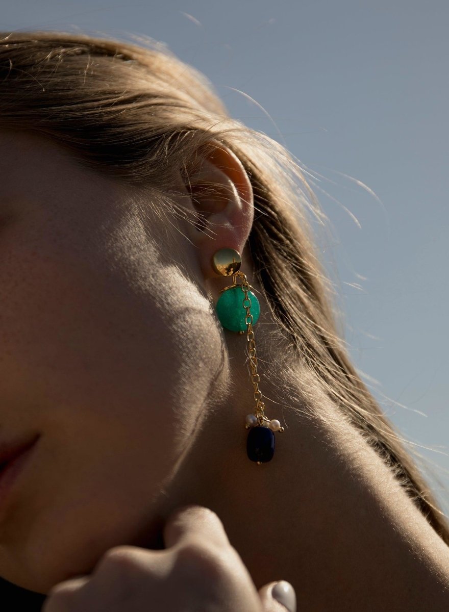 Pendientes largos de piedra natural bañados en oro-LINEARGENT