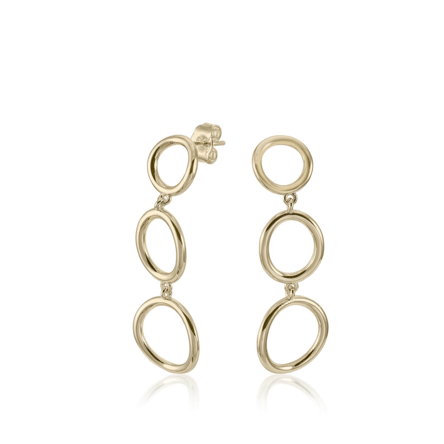 Pendientes largos de plata bañada en oro diseño circular-LINEARGENT