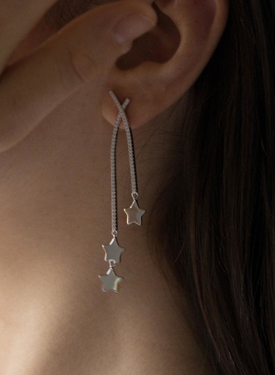 Pendientes largos de plata brillantes doble charm-LINEARGENT