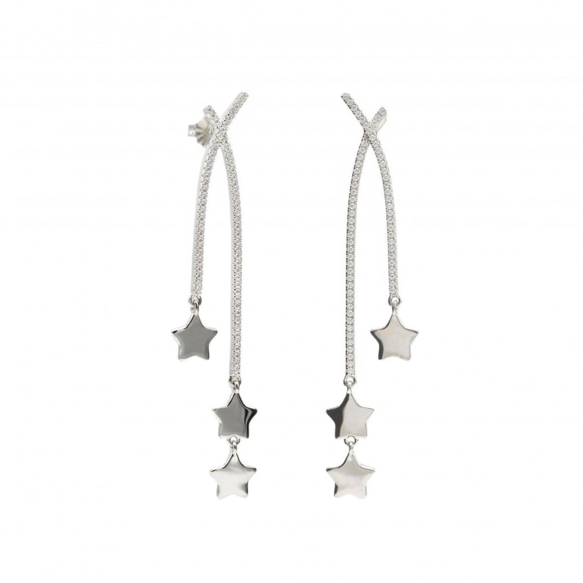 Pendientes largos de plata brillantes doble charm-LINEARGENT