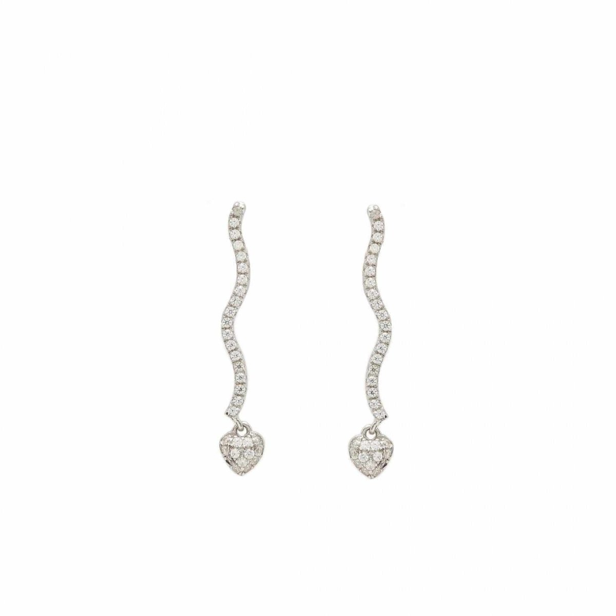 Pendientes largos de plata con zigzag de corazón-LINEARGENT