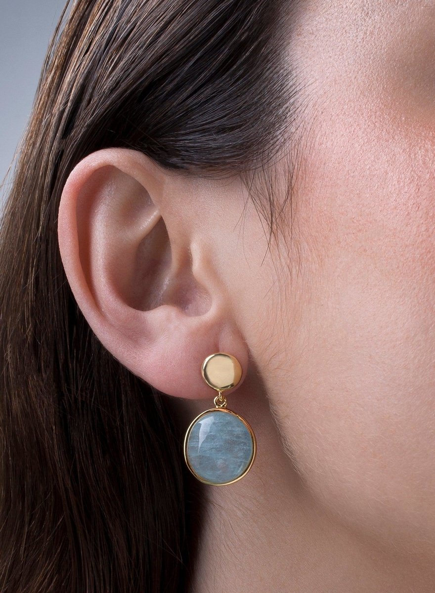 Pendientes largos de plata de piedras de colores plata lisa dos piezas baño en oro-LINEARGENT