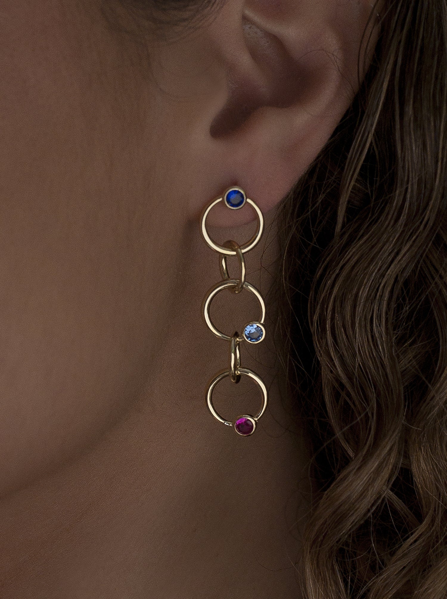 Pendientes largos de plata diseño círculos entrelazados-LINEARGENT