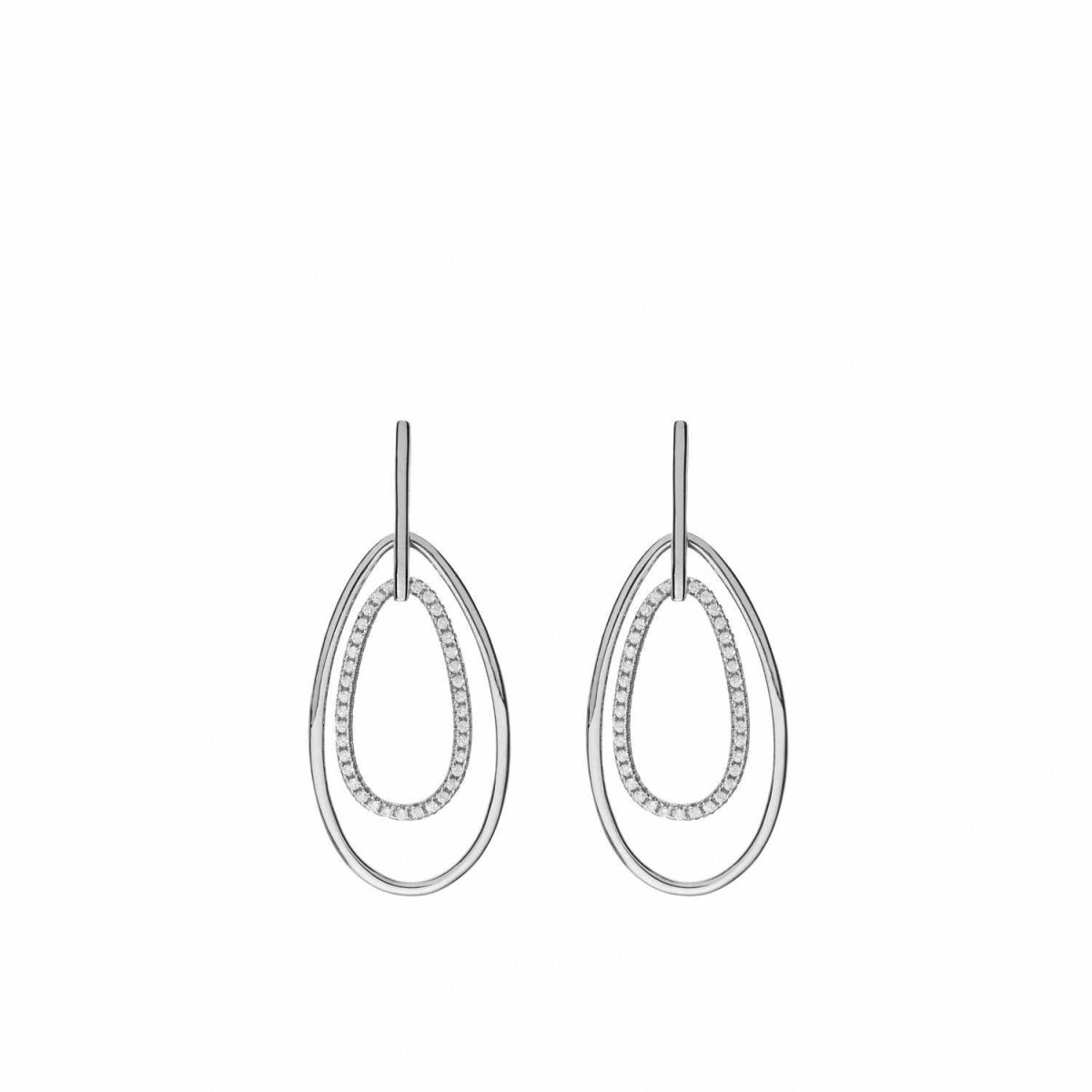 Pendientes largos de plata diseño doble motivo-LINEARGENT