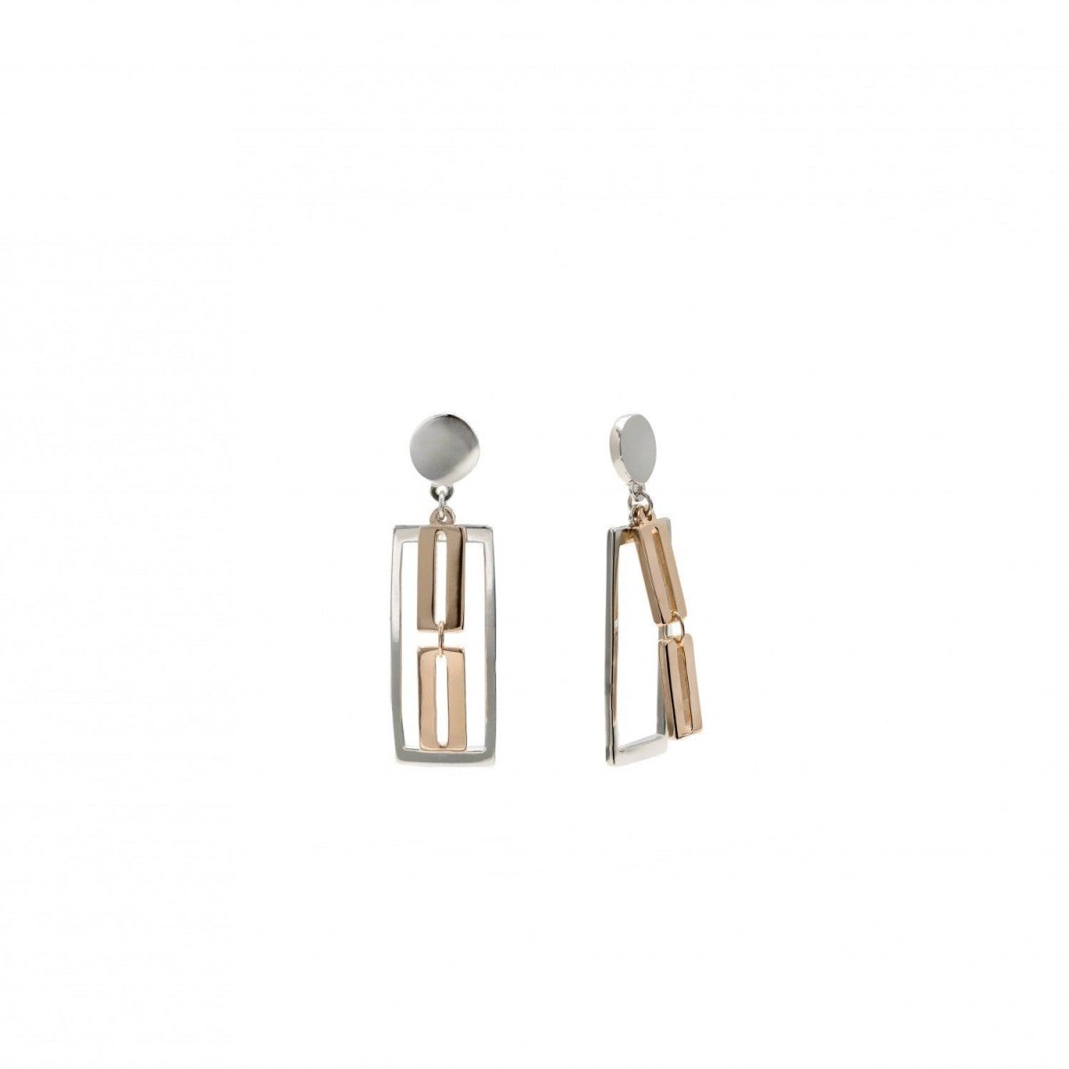 Pendientes largos de plata diseño geométrico bicolor-LINEARGENT