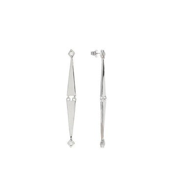 Pendientes largos de plata finos diseño doble triangulo móviles