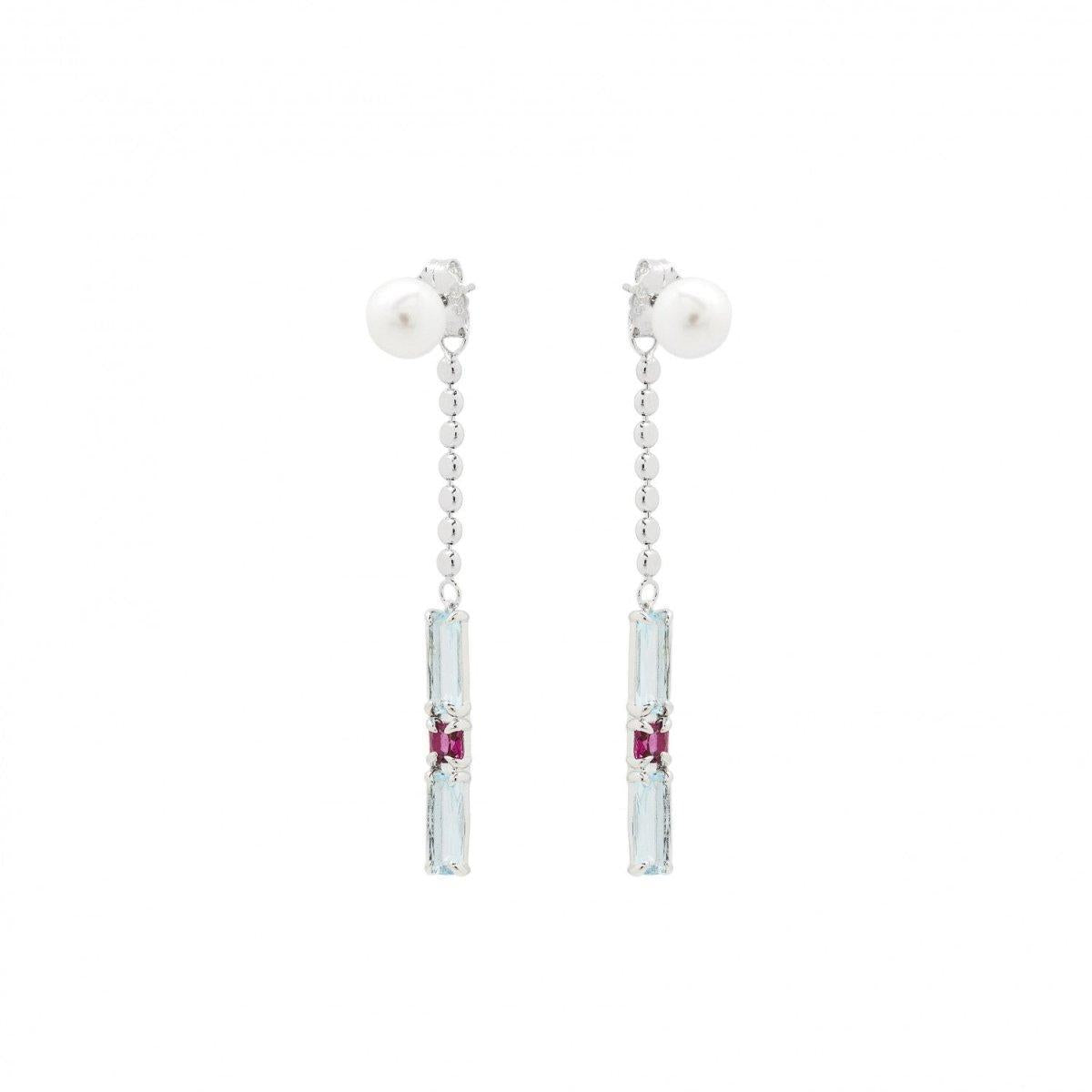 Pendientes largos diseño de perla y colgante de cuarzo adamantino-LINEARGENT