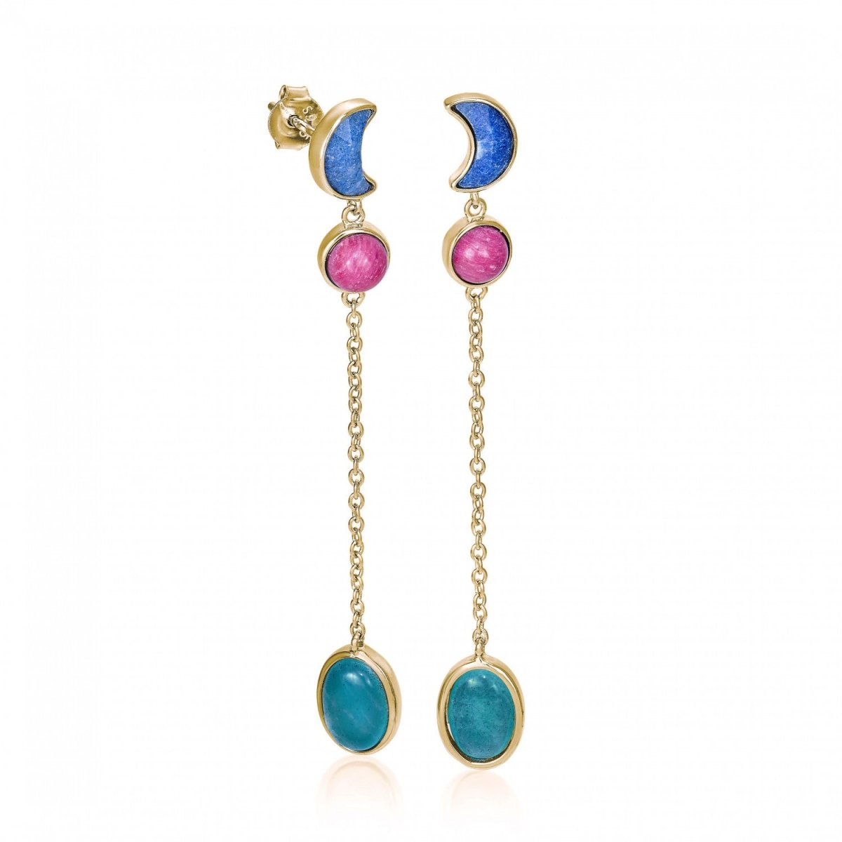 Pendientes largos diseño de triple motivo bañados en oro-LINEARGENT