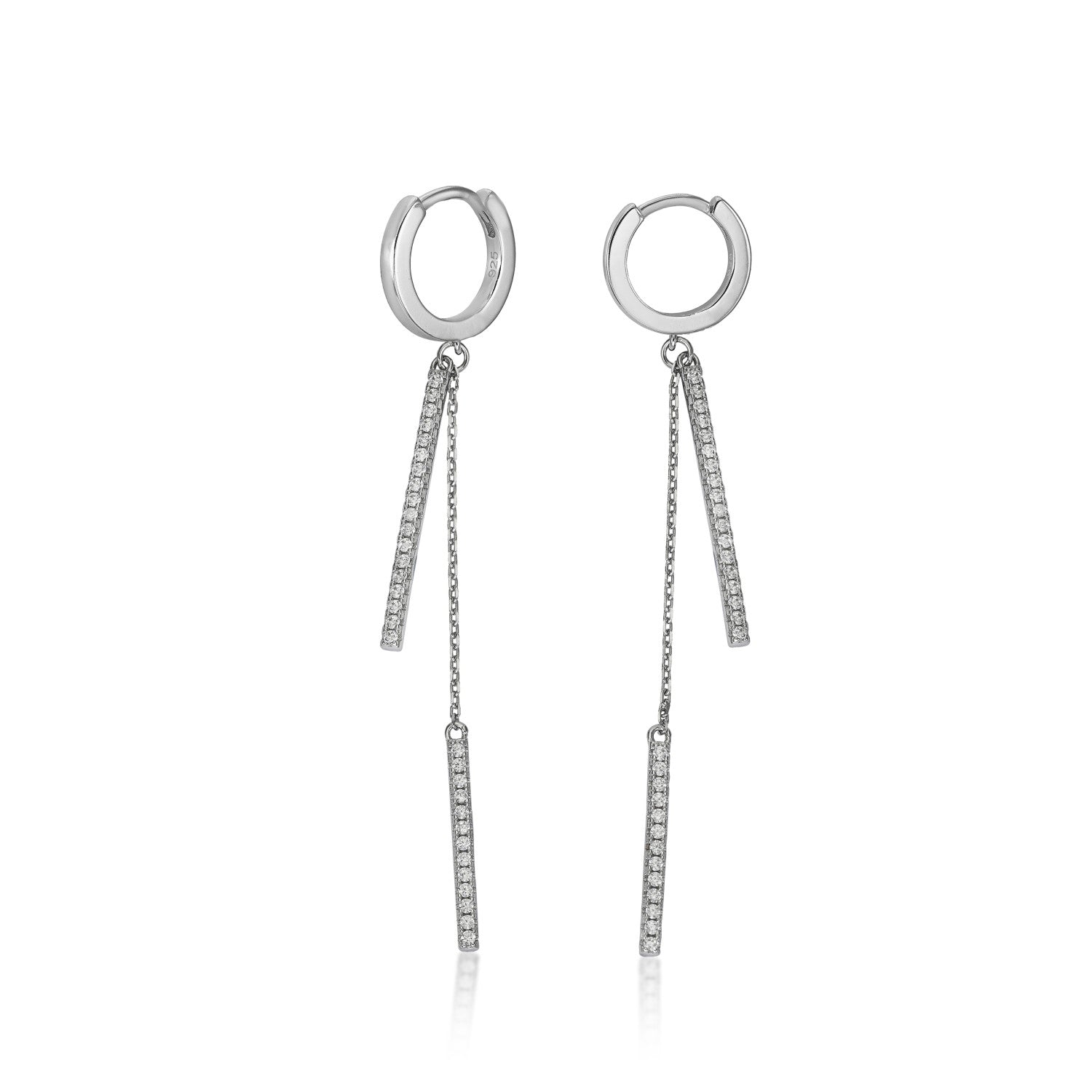 Pendientes largos estilo aro con detalle rígido de circonitas-LINEARGENT