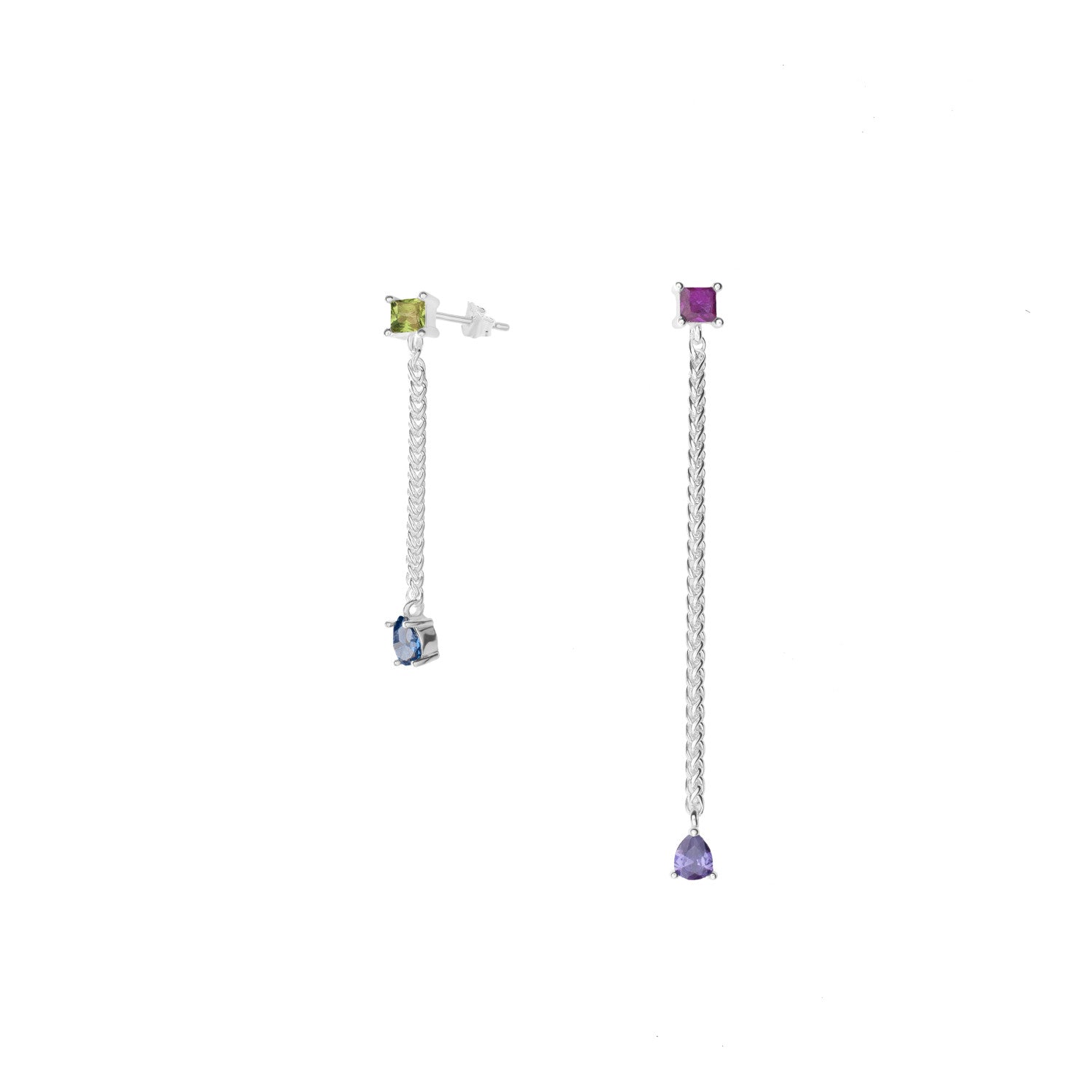 Pendientes largos estilo cadenas con gemas multicolor-LINEARGENT
