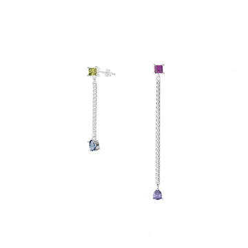 Pendientes largos estilo cadenas con gemas multicolor