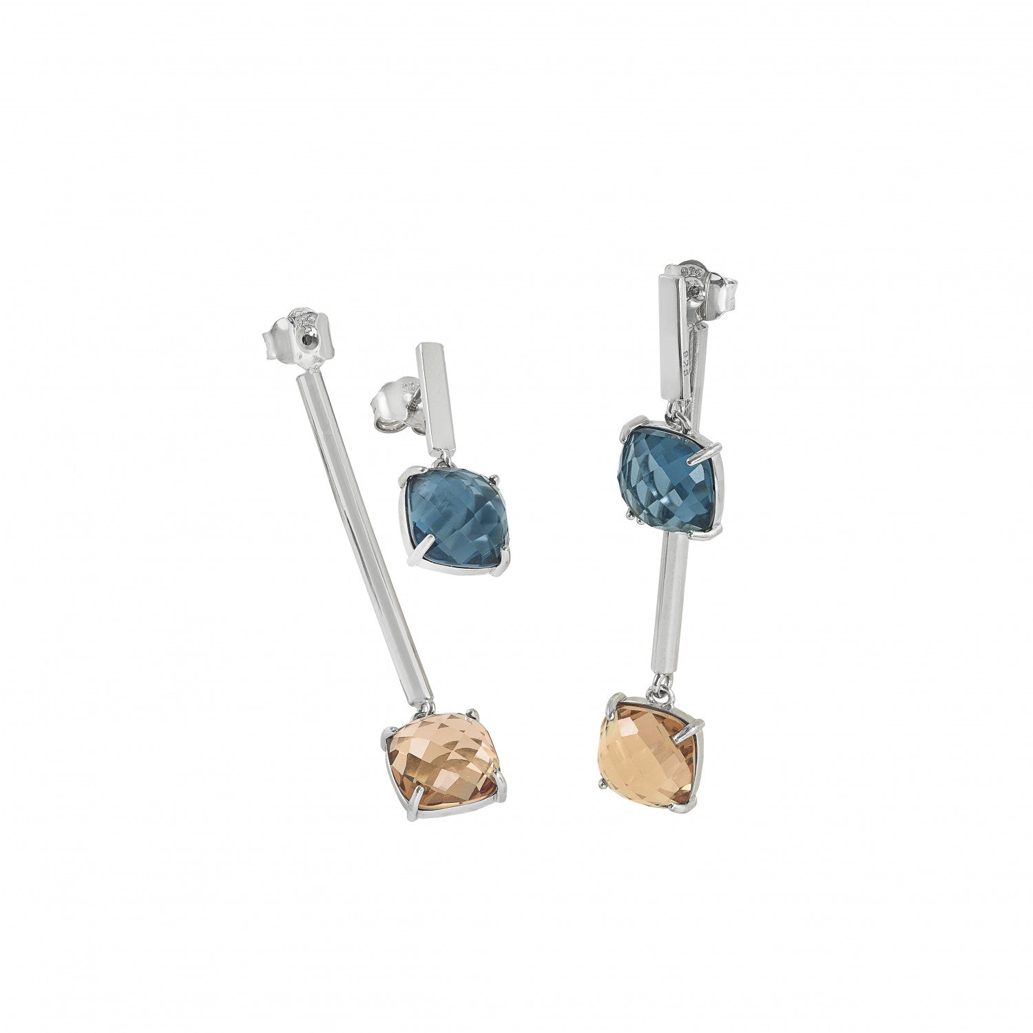 Pendientes largos estilo palillo con dos cuarzos adamantinos-LINEARGENT