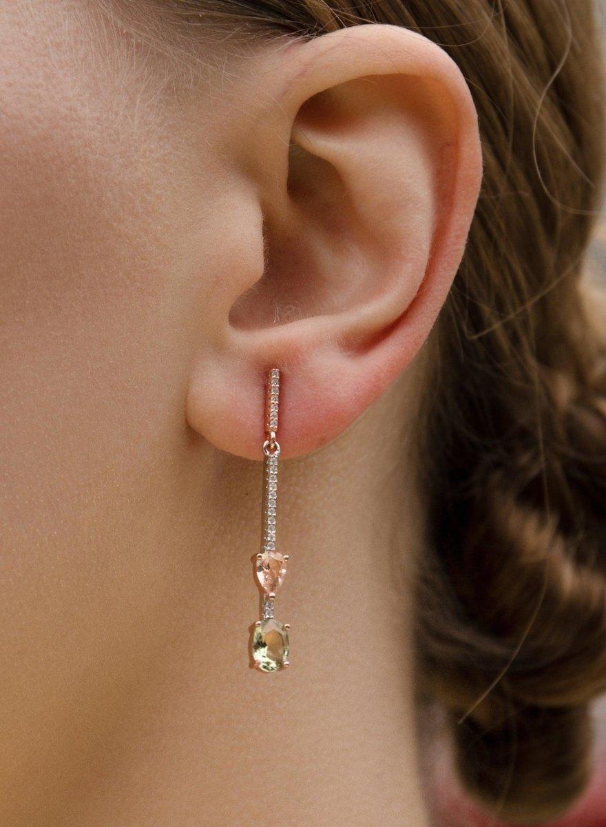 Pendientes largos finos de plata diseño móvil en rosa-LINEARGENT