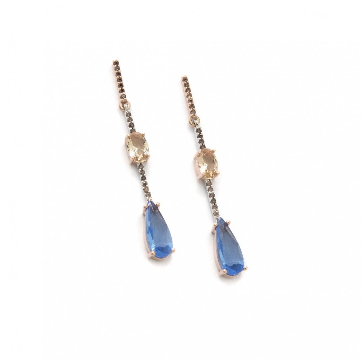 Pendientes largos finos de plata diseño stik con detalles en rosa-LINEARGENT