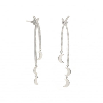 Pendientes largos finos doble raíl y charm de luna
