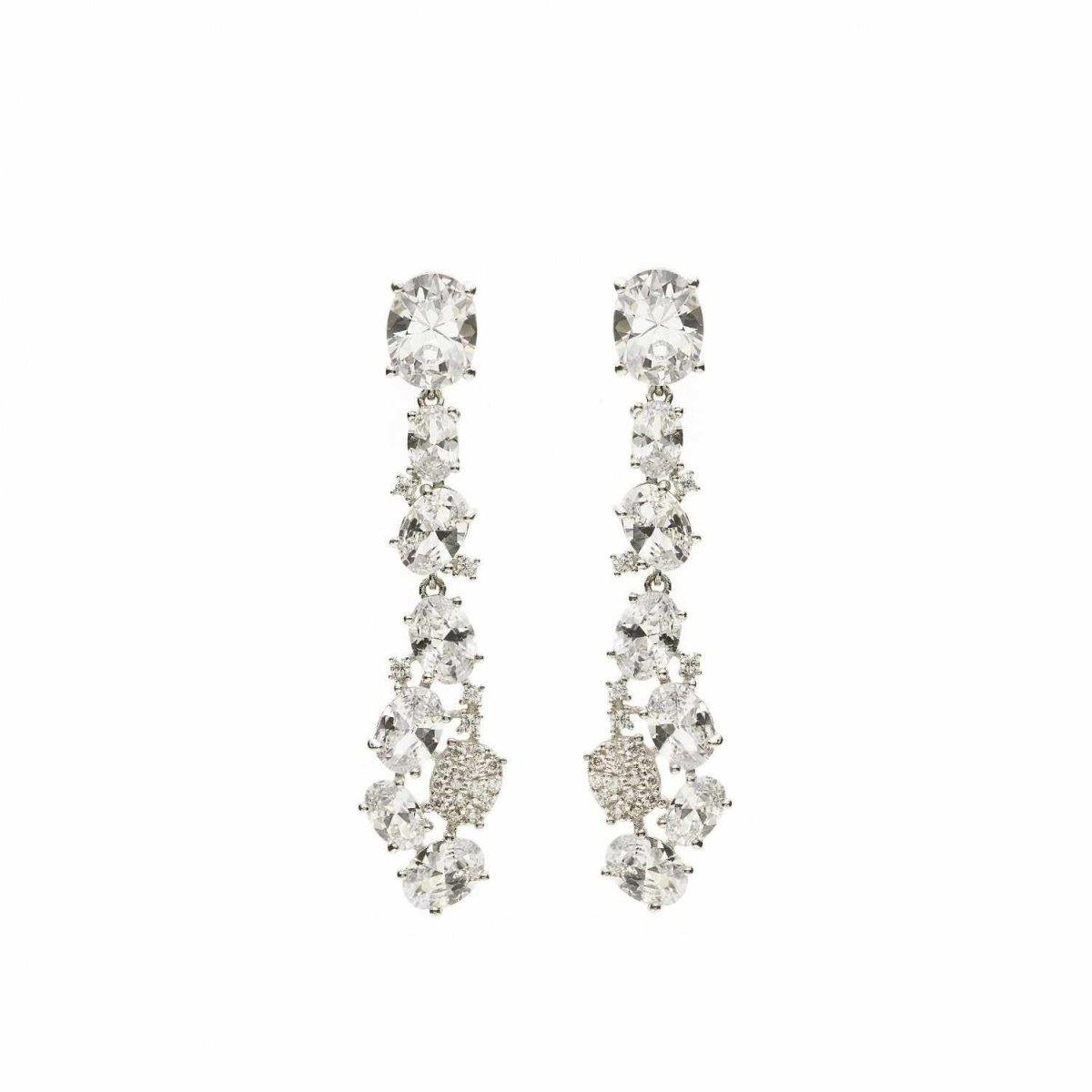 Pendientes largos novia diseño óvalos con cuarzos adamantinos-LINEARGENT