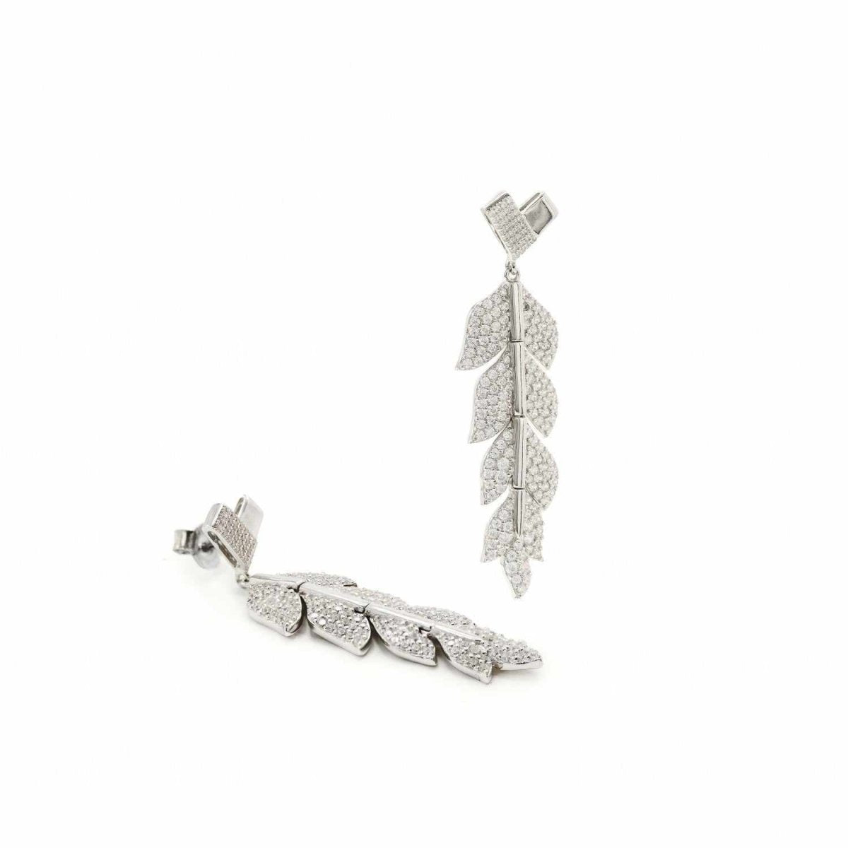 Pendientes largos plata brillantes con diseño de hoja-LINEARGENT