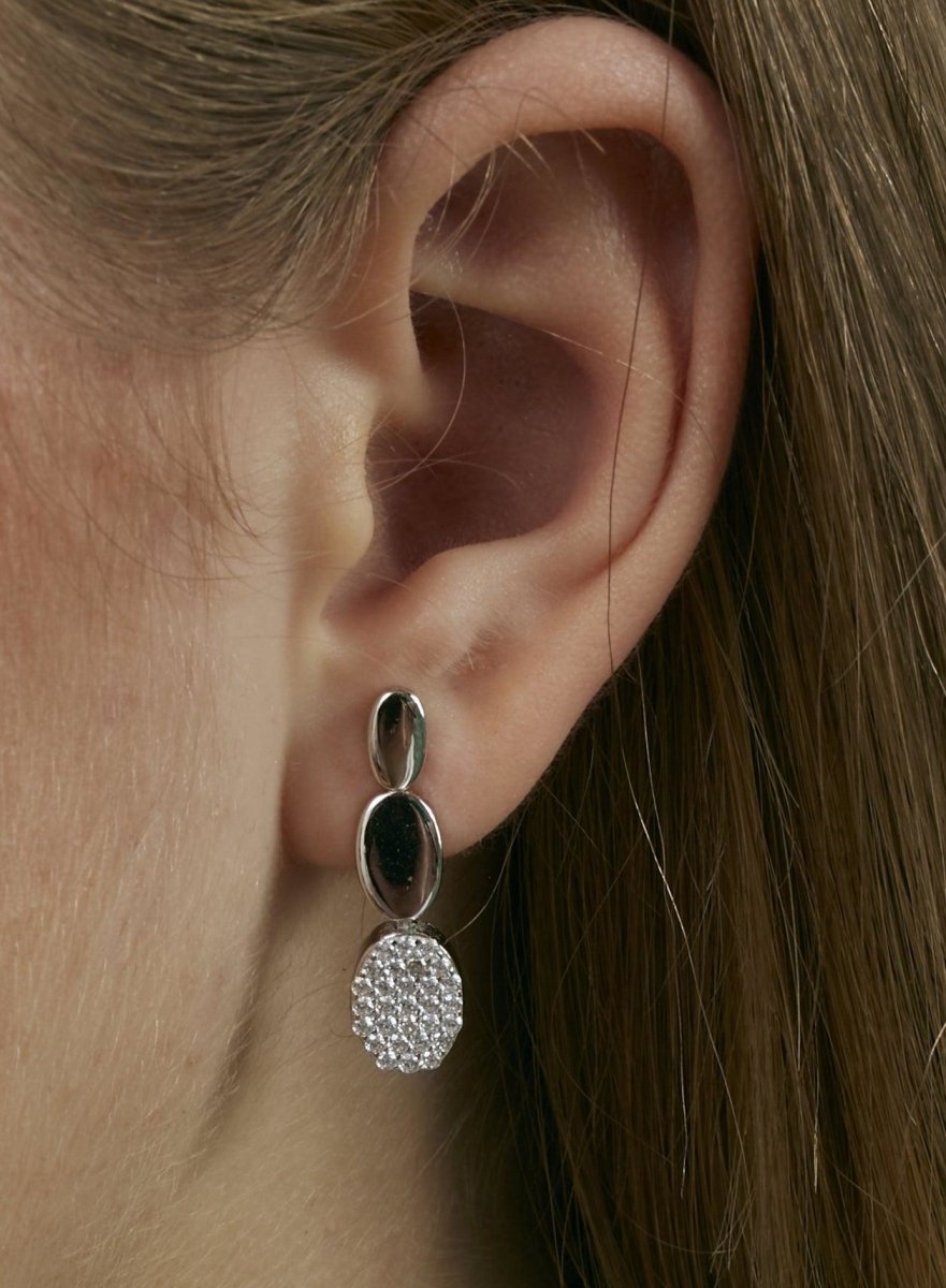 Pendientes largos plata brillantes motivos redondos y circonitas-LINEARGENT