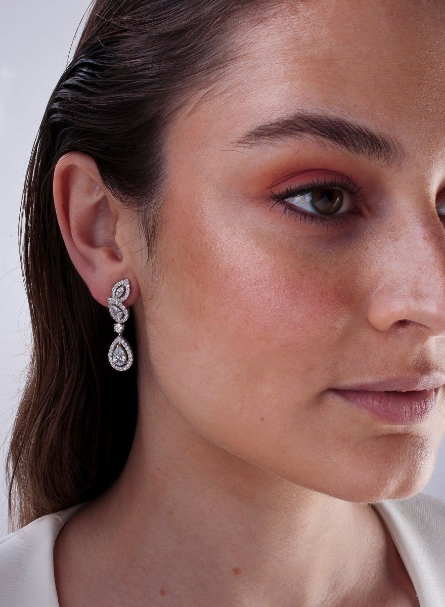 Pendientes largos plata brillantes novia 3 piezas lágrima irregulares-LINEARGENT
