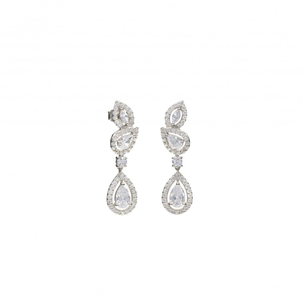 Pendientes largos plata brillantes novia 3 piezas lágrima irregulares-LINEARGENT