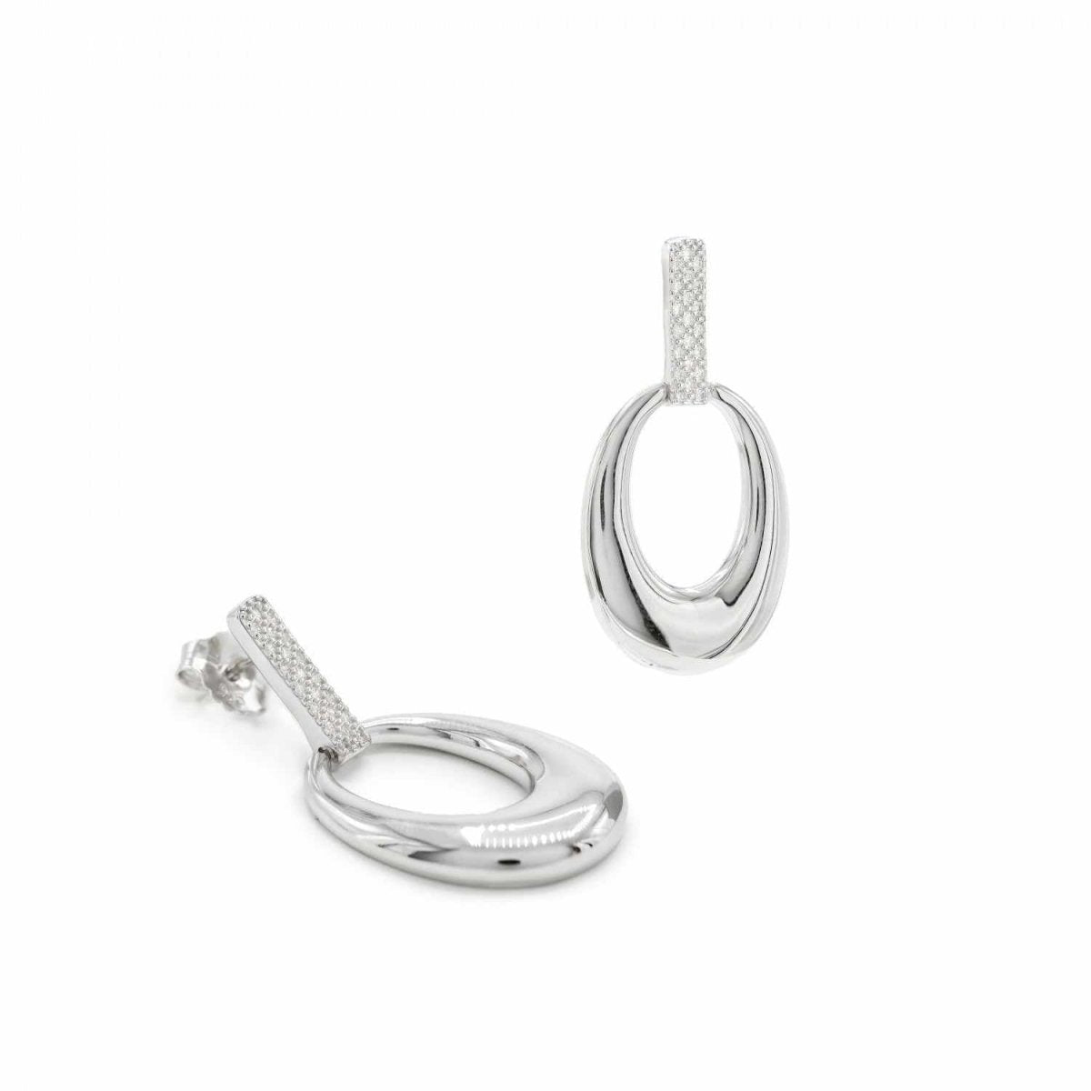 Pendientes largos plata circulares con enganche de circonita-LINEARGENT