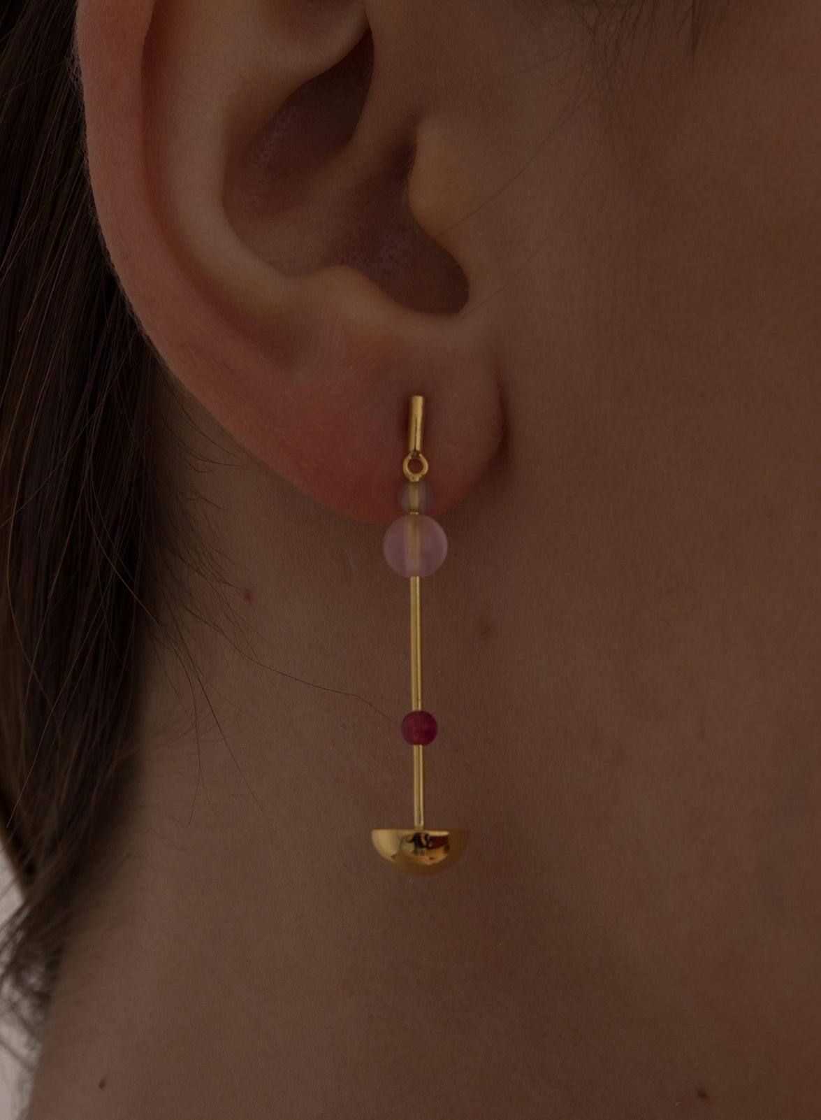 Pendientes originales de plata irregulares con piedras de colores-LINEARGENT