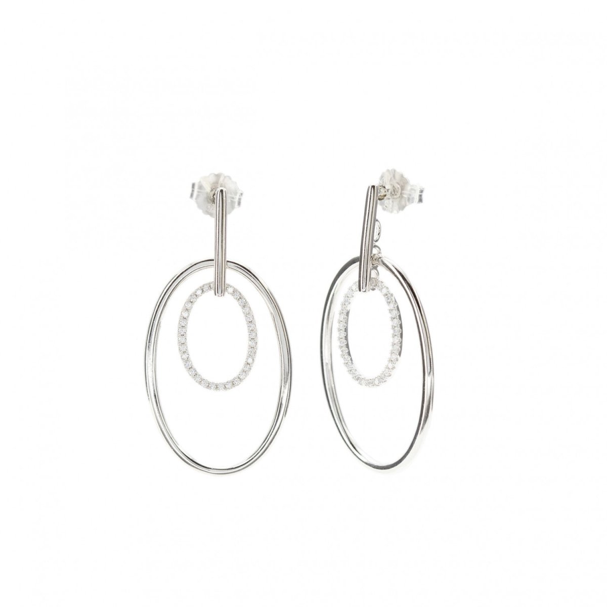 Pendientes originales diseño de doble aro ovalado con circonitas-LINEARGENT