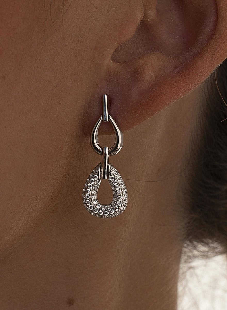 Pendientes originales diseño de doble óvalo y circonitas-LINEARGENT