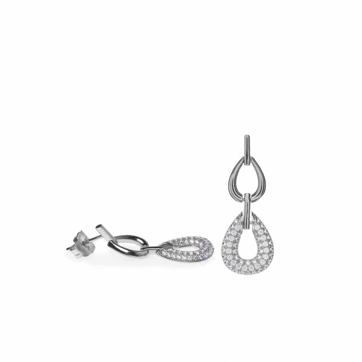 Pendientes originales diseño de doble óvalo y circonitas-LINEARGENT
