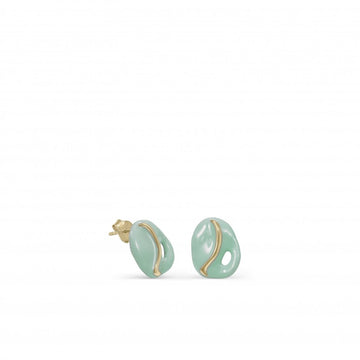 Pendientes originales diseño irregular esmalte verde y detalles dorados