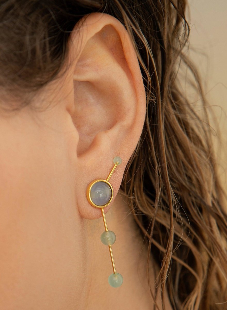 Pendientes originales diseño palillo con cuarzos adamantinos-LINEARGENT