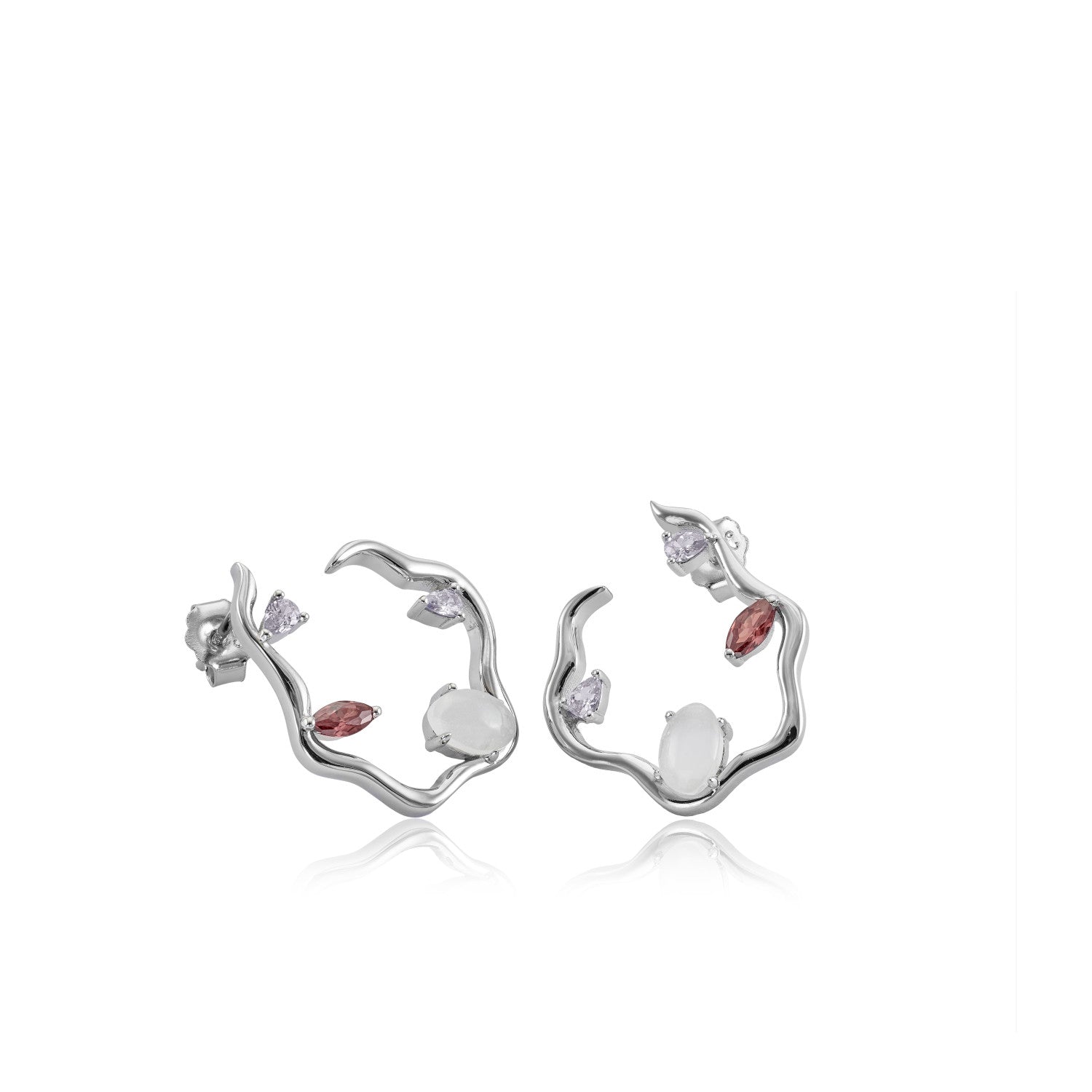 Pendientes originales estilo aro curvilíneo con gemas-LINEARGENT