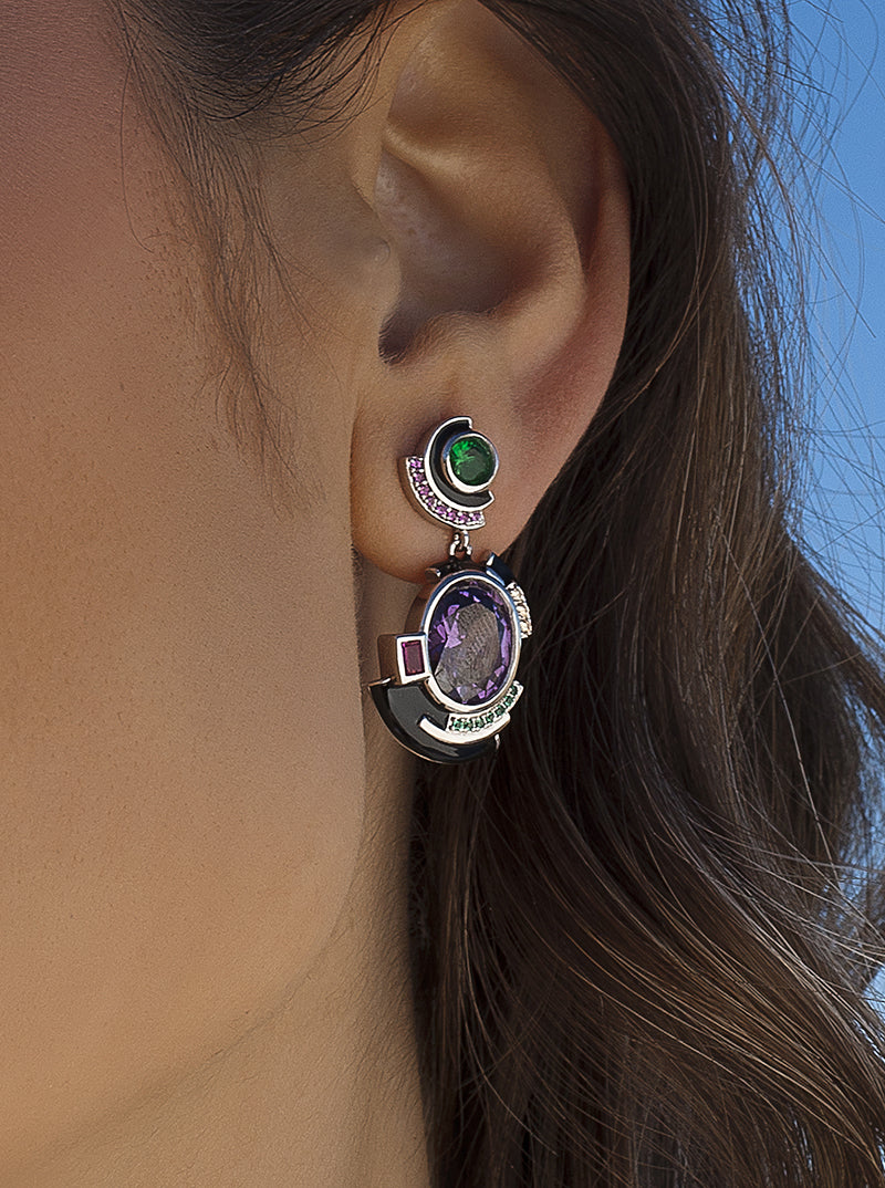 Pendientes originales gemas multicolor diseño chaos-LINEARGENT