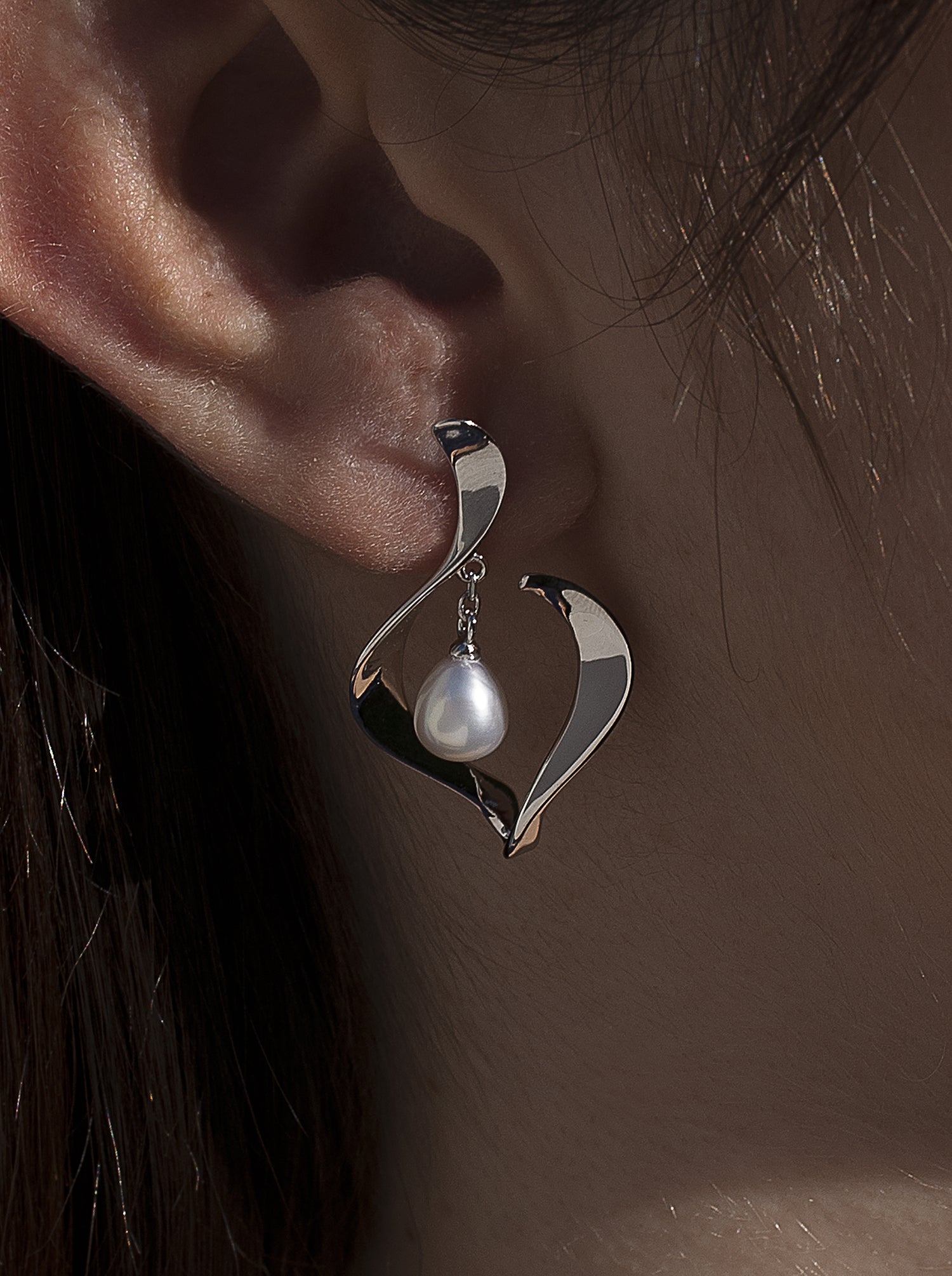 Pendientes originales plata diseño perla colgante-LINEARGENT