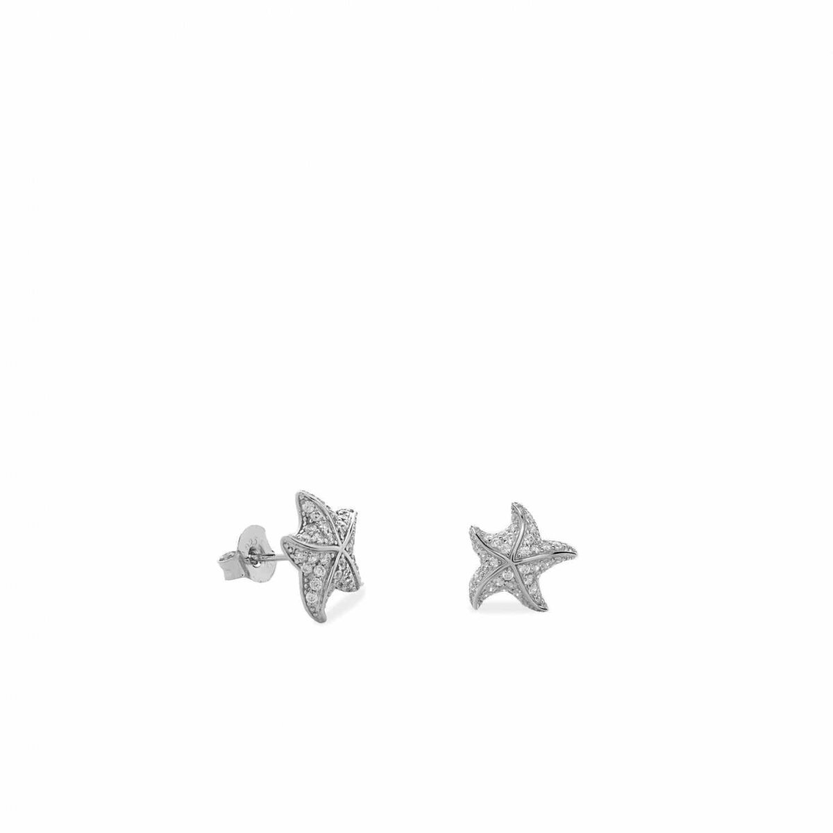 Pendientes pequeños de plata diseño estrella de mar con circonitas-LINEARGENT